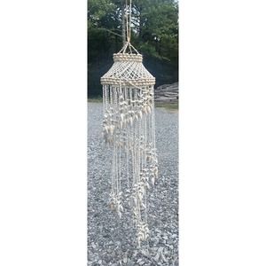Vintage 60" Boho Macrame Puka Cowrie Seashell Hanging Spiral Chime Chandelier